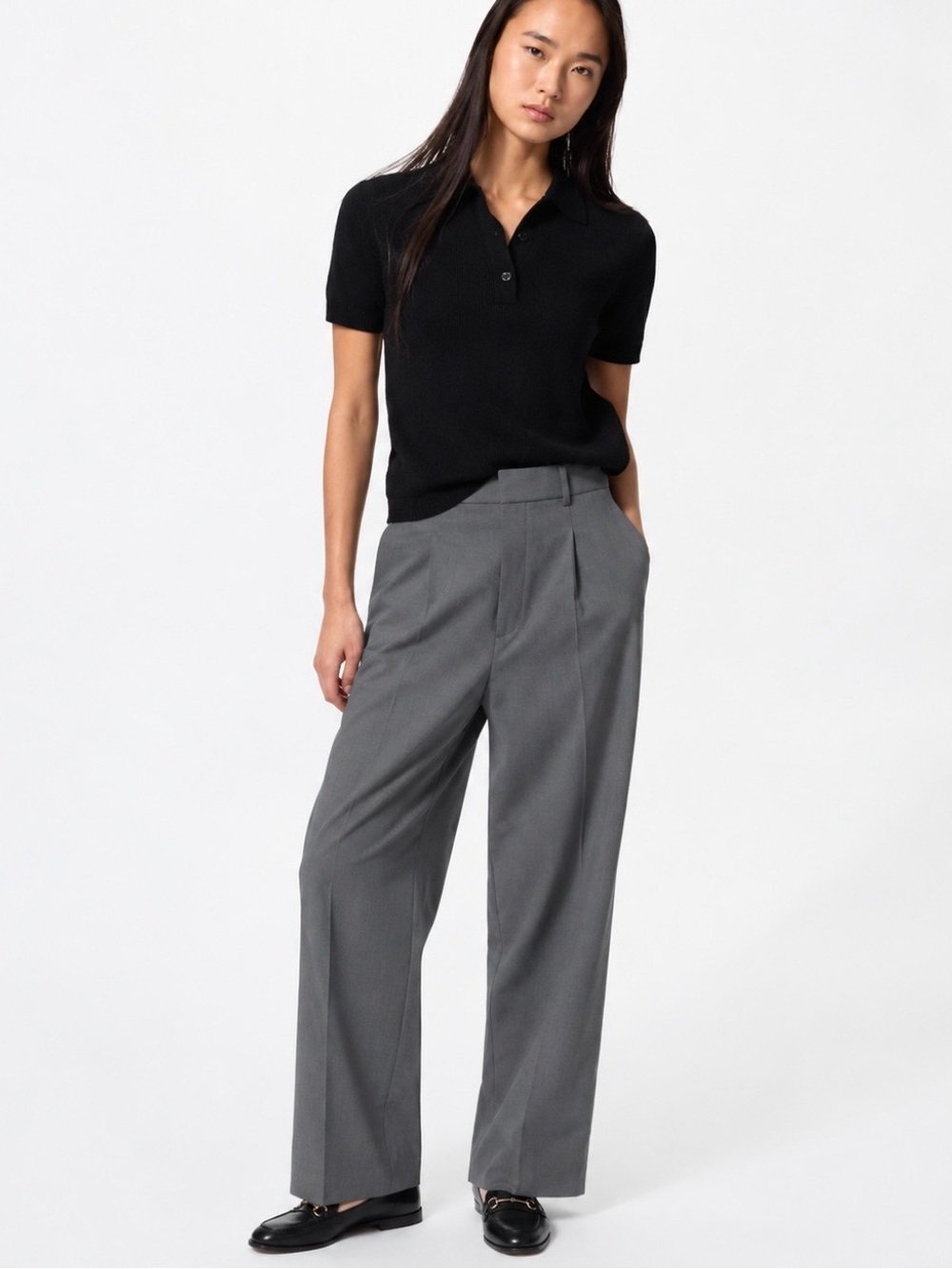 Uniqlo NWT Pleated Wide Pants S Grey Trousers Career Corporate Classic Capsule
